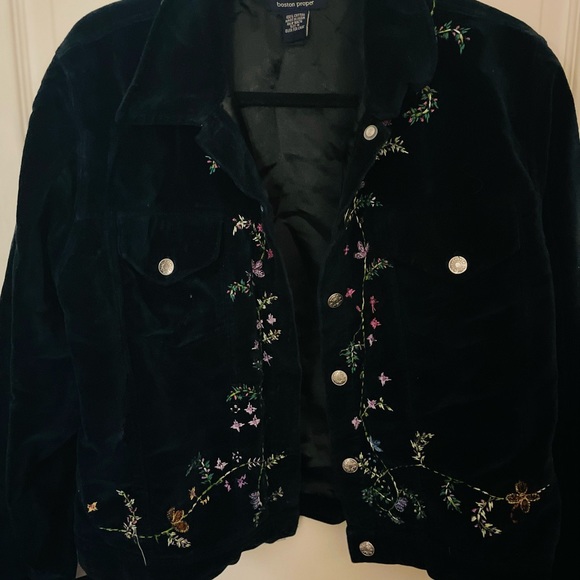 Boston Proper Velvet Black Floral Embroidered Jacket Size M - Picture 1 of 3